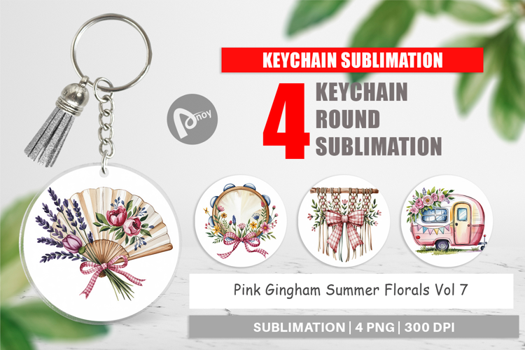 Keychain Pink Gingham Summer