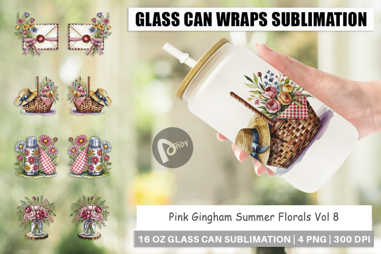 Glass Can Pink Gingham Summer