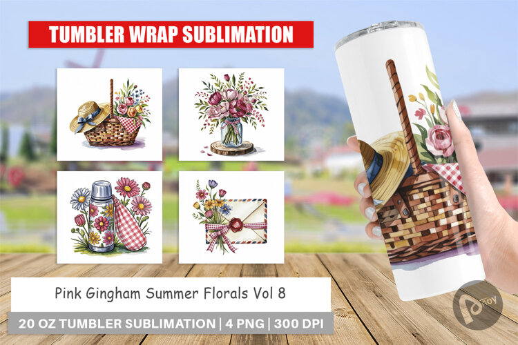 Tumbler Pink Gingham Summer example image 1