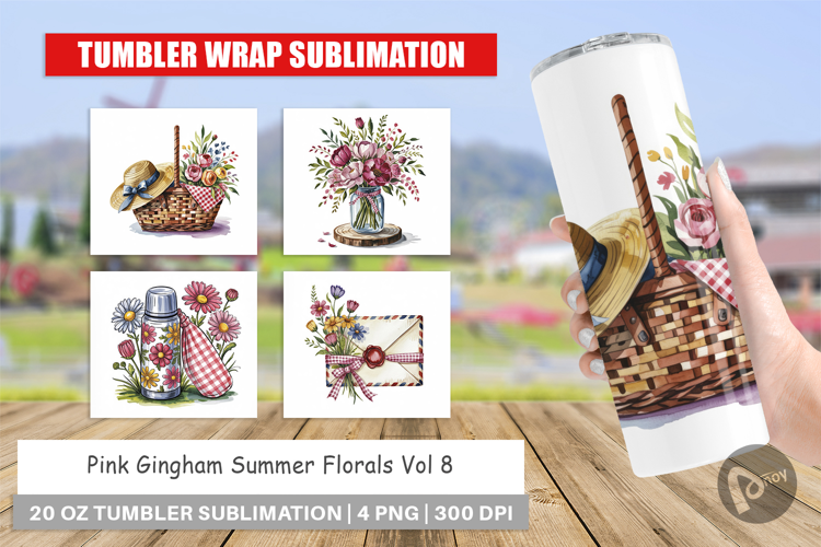 Tumbler Pink Gingham Summer