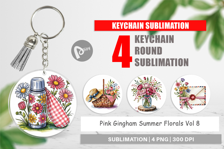 Keychain Pink Gingham Summer