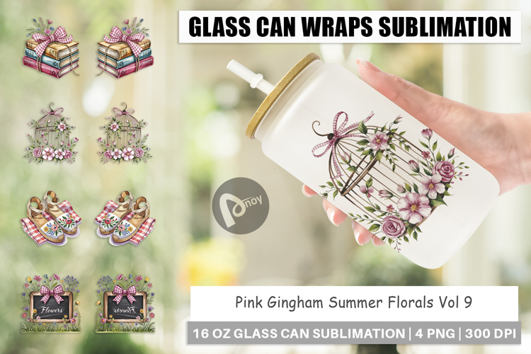 Glass Can Pink Gingham Summer