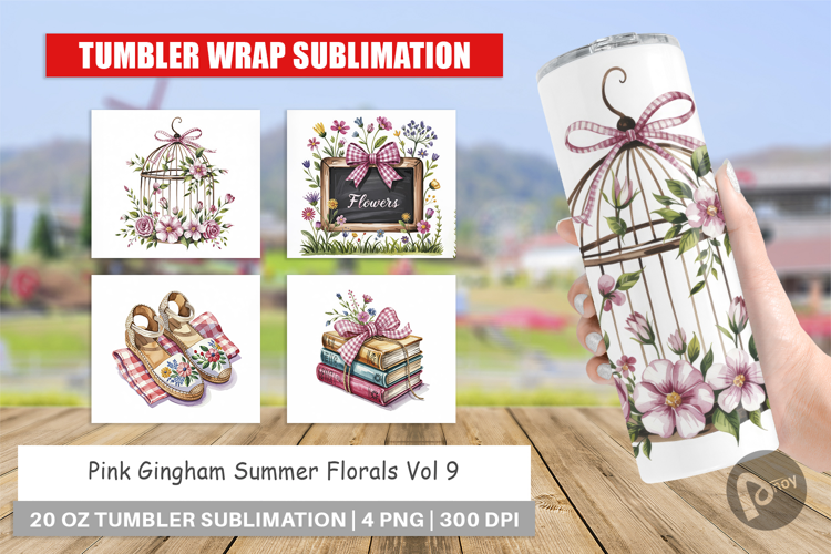 Tumbler Pink Gingham Summer
