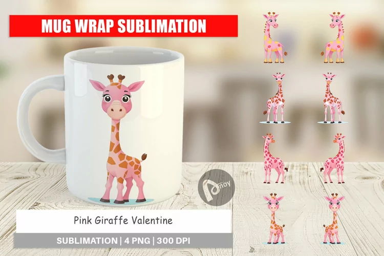 Mug Wrap Design Pink Giraffe Valentine