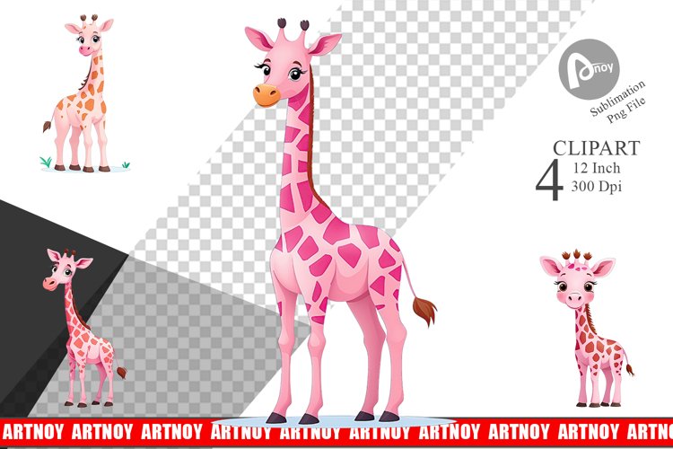 Pink Giraffe Valentine Clipart example image 1