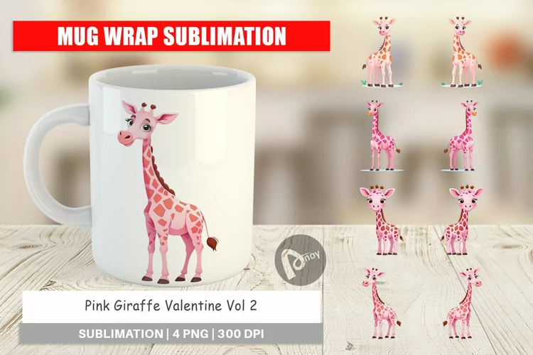 Mug Wrap Design Pink Giraffe Valentine