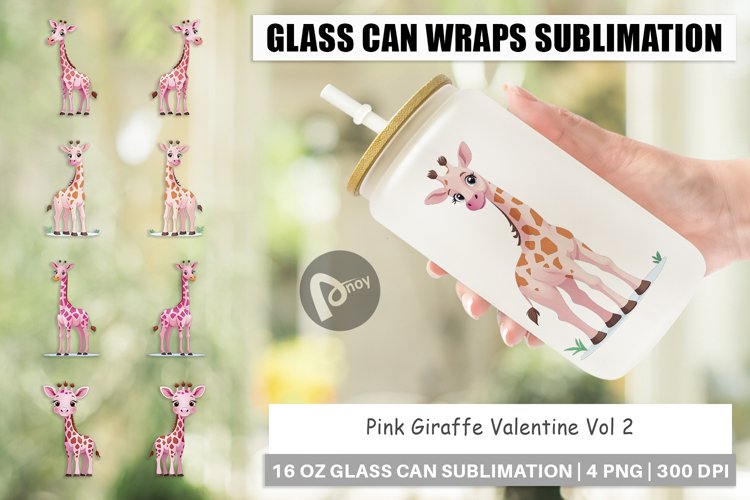 Glass Can Wraps Pink Giraffe Valentine example image 1
