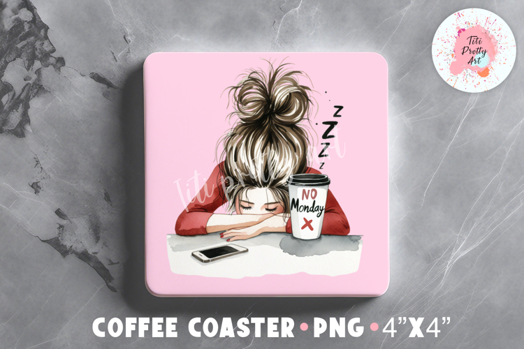 Pink Girl Square Coaster Sublimation Design Png