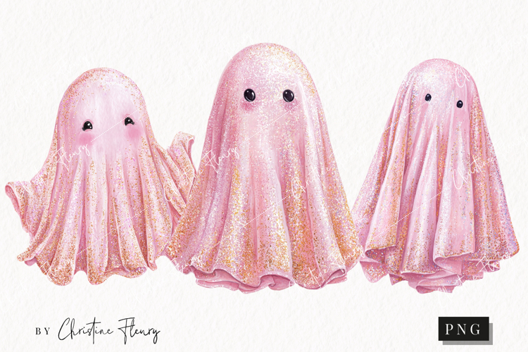 Pink Glitter Ghosts | Halloween Png
