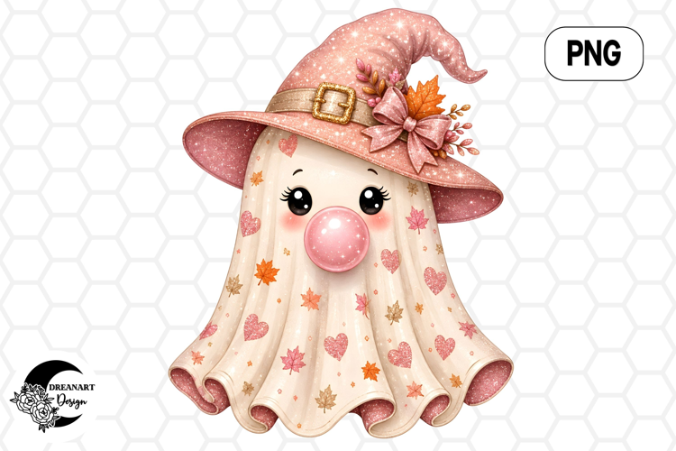 Pink Glitter Witch Ghost PNG