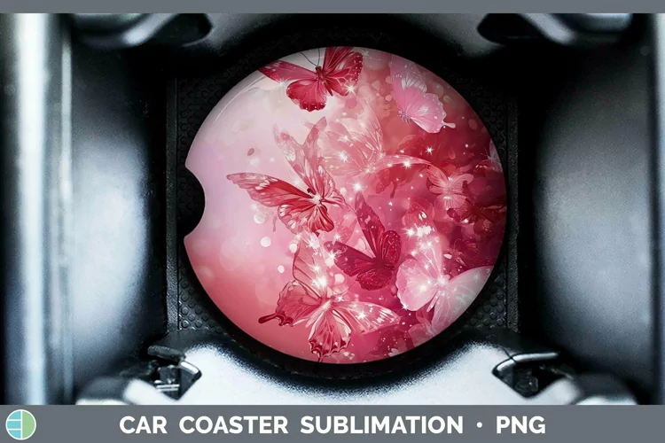 Pink Glow Butterflies Car Coaster Sublimation Coaster Design