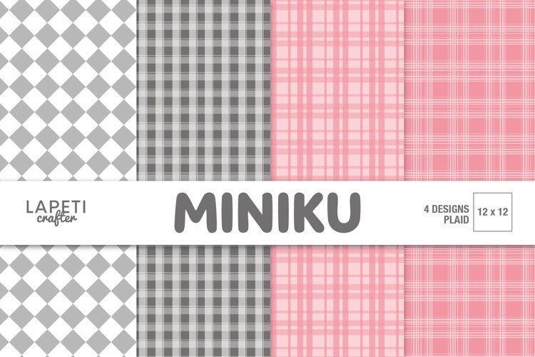Four pink and gray plaid digital papers from the Miniku Collection