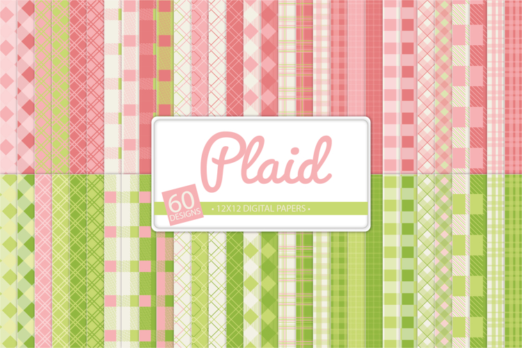 Pink and Green Plaid Digital Paper Pack, 60 Designs