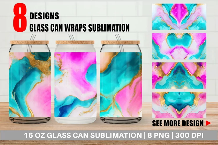 Pink Green Watercolor Ink Glass Can Wraps