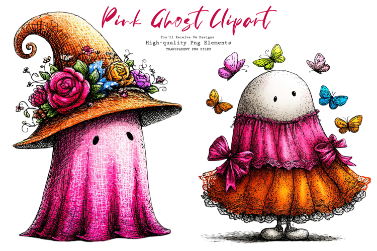 Pink Halloween Ghost Clipart Bundle PNG