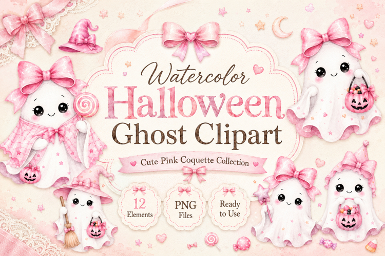 Watercolor Coquette Ghost Clipart