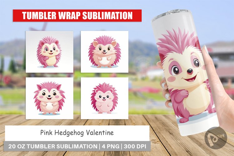 Tumbler Pink Hedgehog Valentine example image 1