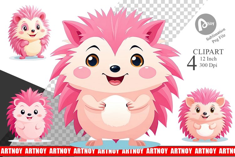 Pink Hedgehog Valentine Clipart example image 1
