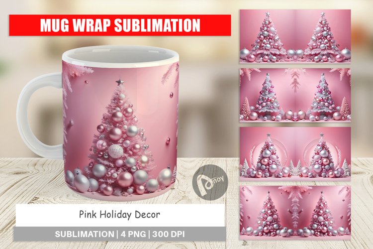 Mug Wrap Design Pink Holiday Decor