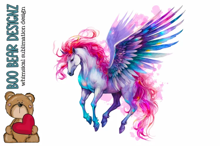 Watercolor Pink Pegasus Sublimation design