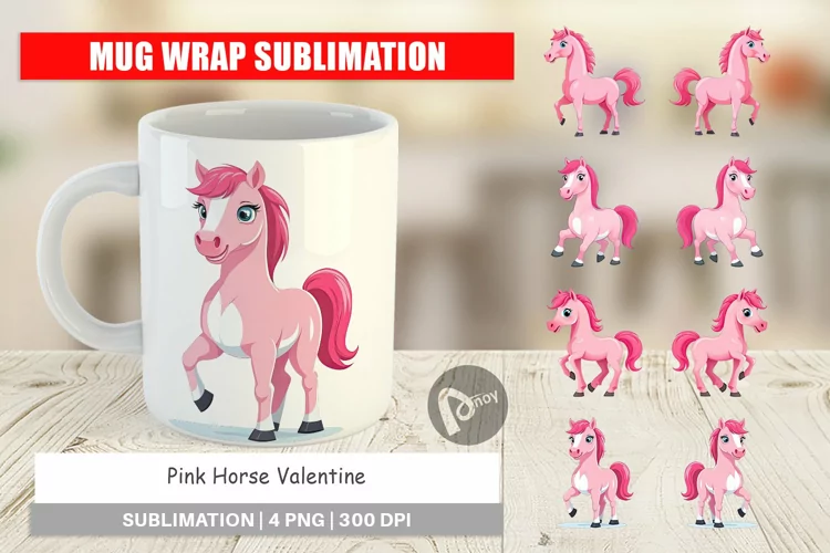 Mug Wrap Design Pink Horse Valentine