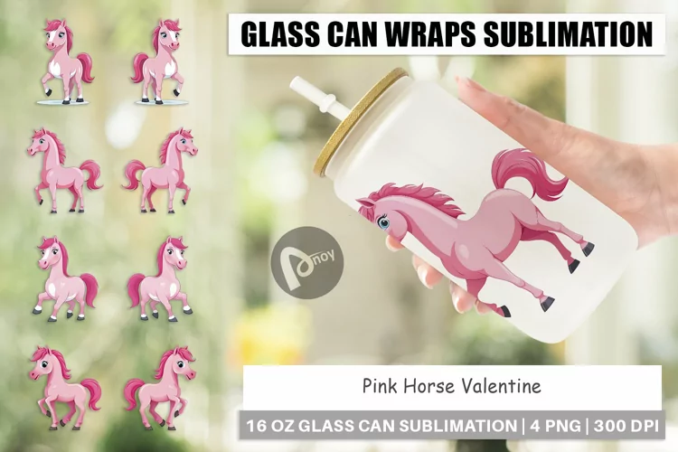 Glass Can Wraps Pink Horse Valentine