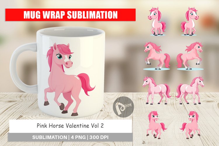 Mug Wrap Design Pink Horse Valentine example image 1