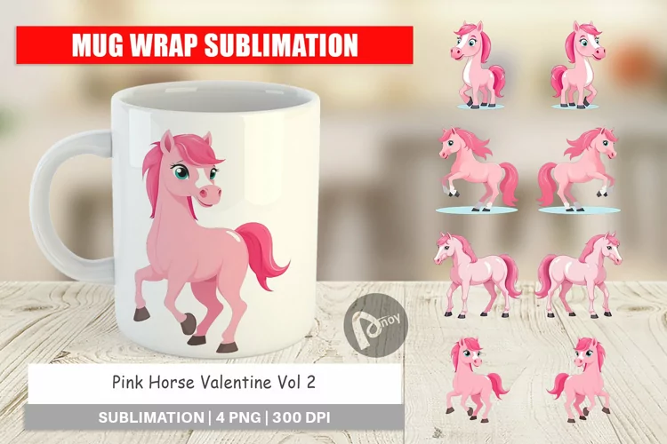 Mug Wrap Design Pink Horse Valentine
