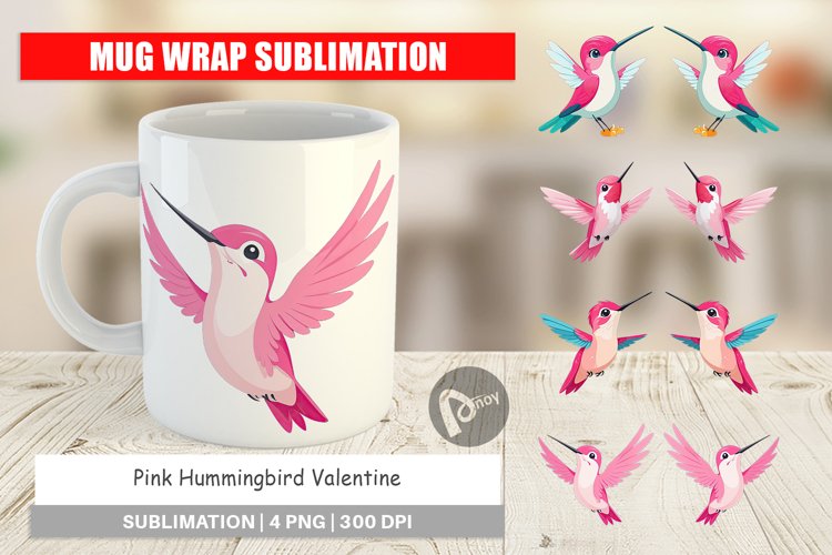 Mug Wrap Design Pink Hummingbird Valentine