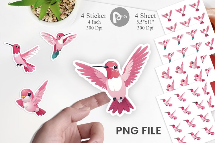 Pink Hummingbird Valentine Sticker