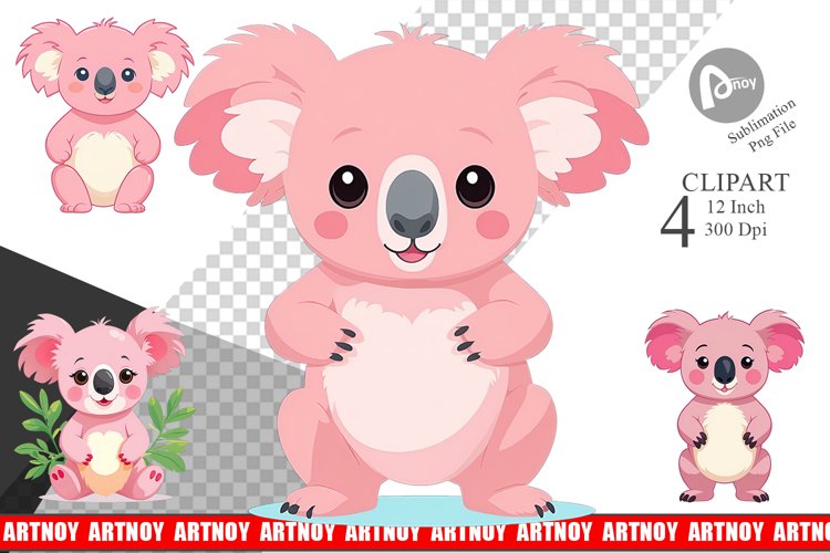Pink Koala Valentine Clipart example image 1