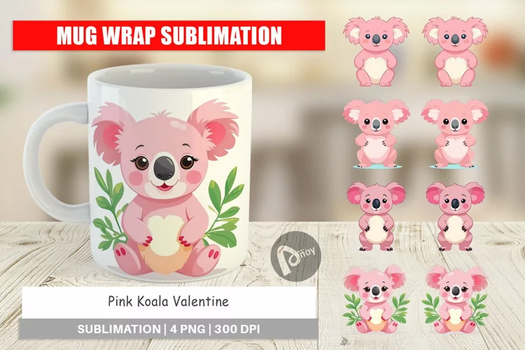 Mug Wrap Design Pink Koala Valentine