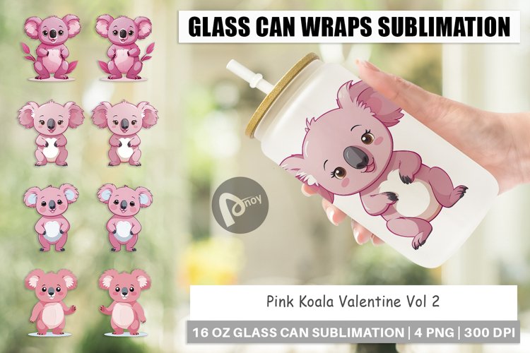 Glass Can Wraps Pink Koala Valentine example image 1