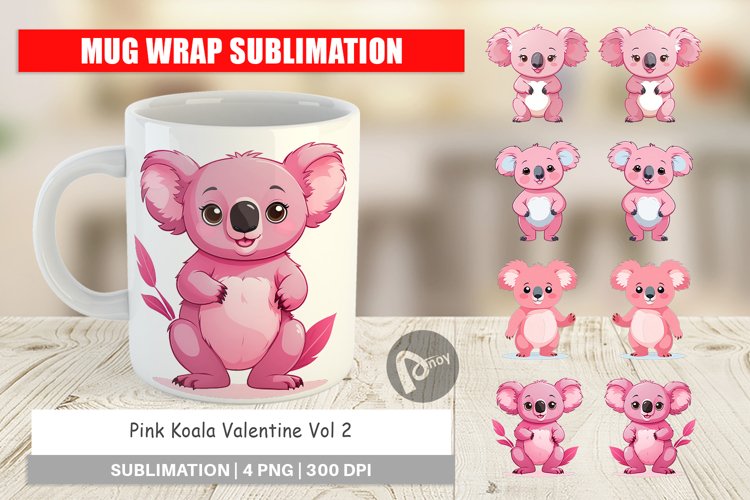 Mug Wrap Design Pink Koala Valentine example image 1
