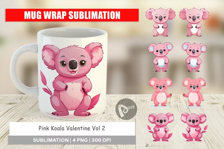 Mug Wrap Design Pink Koala Valentine