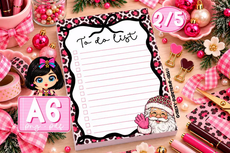 Pink Leopard Black Bow A6 Notepad PNG and PDF