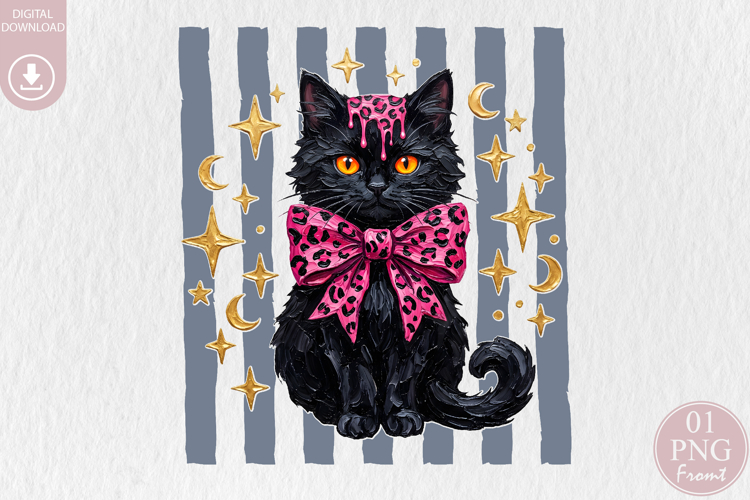 Pink Leopard Black Cat Halloween PNG, Halloween Sublimation