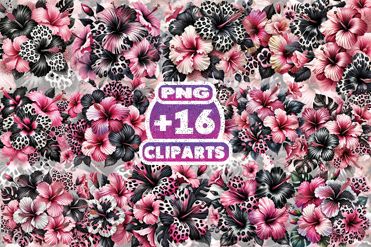 Pink Leopard Hibiscus Flower Clipart, Tropical Exotic Floral