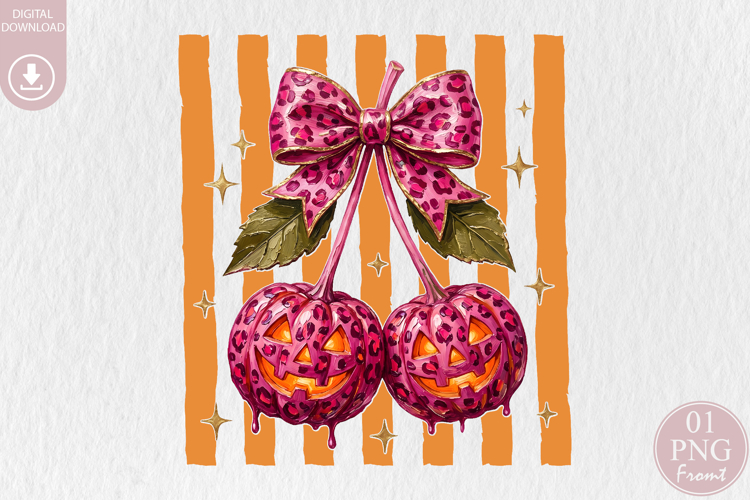 Pink Leopard Pumpkin Cherry PNG, Halloween Sublimation