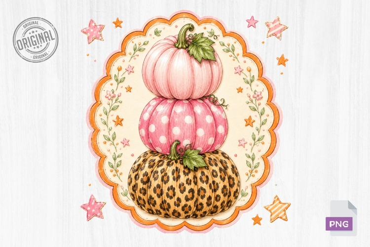 Pink Leopard Pumpkin Stack Fall Clipart example image 1