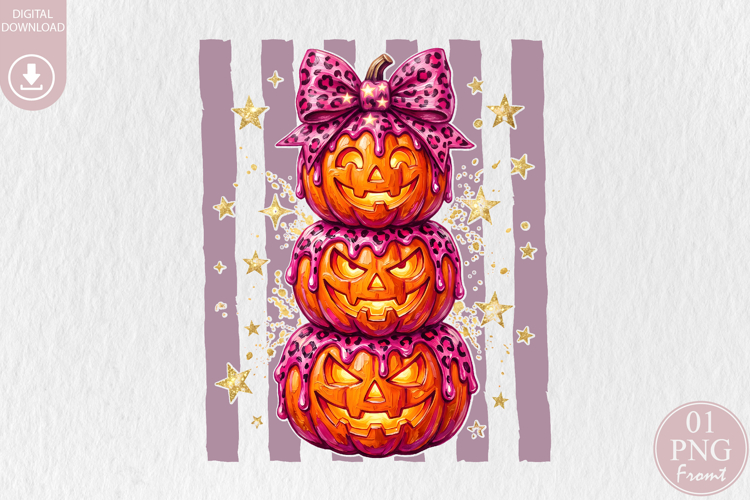 Pink Leopard Stacked Pumpkin PNG, Halloween Sublimation