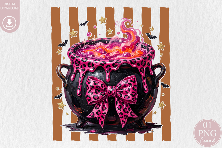 Pink Leopard Witch Cauldron PNG, Halloween Sublimation