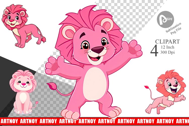 Pink Lion Valentine Clipart