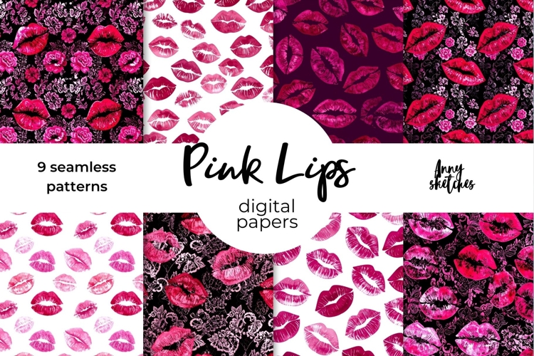 Pink Lip Stains Seamless Pattern Bundle Kiss Dark Romance