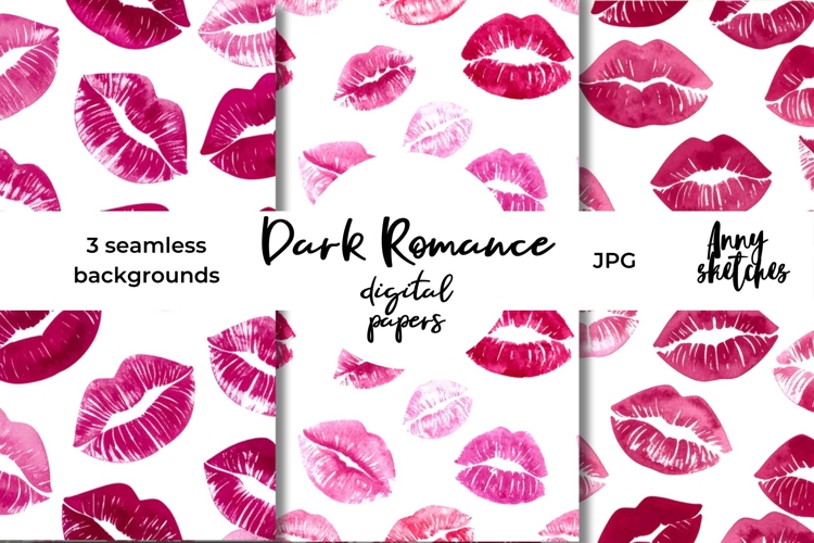 Pink Lip Stains Seamless Pattern Kiss Marks Dark Romance