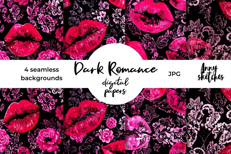 4 Pink Lip Stains Seamless Pattern Kiss Marks Dark Romance