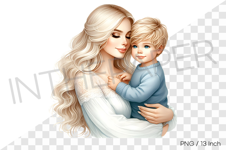 Mother holding her young son affectionately PNG art family