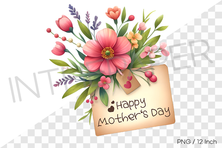 Thank you card and bright flower bouquet PNG art watercolor