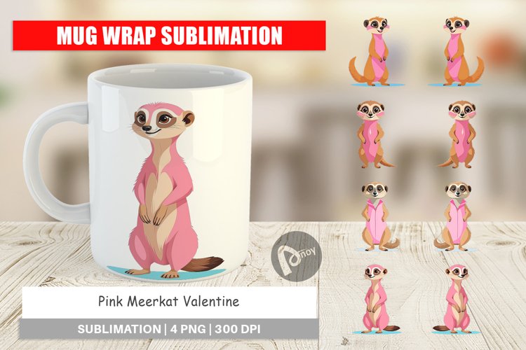 Mug Wrap Design Pink Meerkat Valentine