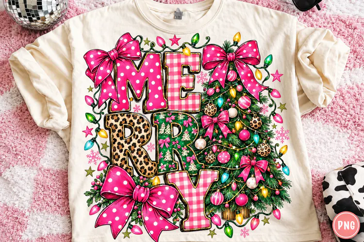 Merry Christmas Pink Leopard PNG | Coquette Bow Christmas